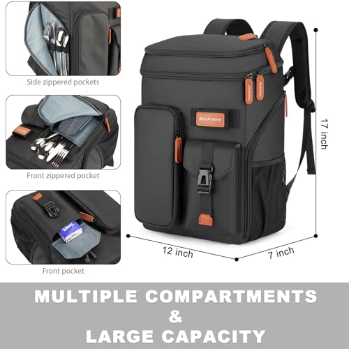 Insulated Cooler Backpack 33 Can Leakproof with Double Deck - Black