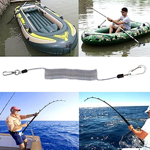 Heavy Duty Coiled Fishing Lanyard with Stainless Steel Wire - Silver