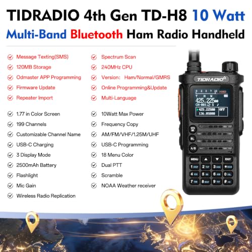 (4th Gen) TIDRADIO TD-H8 10W Ham Radio Handheld Kit with APP Programming - Black, 1 Pack