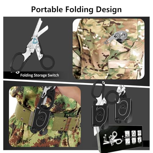 Multi-Function Trauma Shears 6-in-1 Emergency Cutting Scissors with Holster - Black