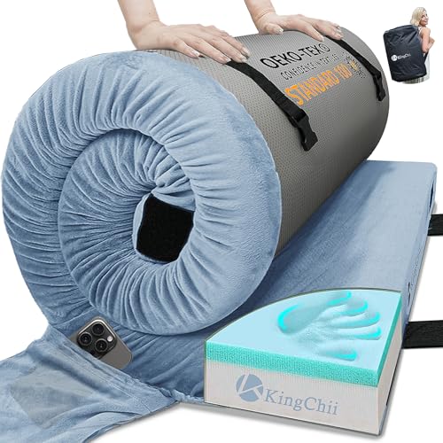 KingChii Blue 75x30x3 Inch Memory Foam Camping Mattress - Waterproof Travel Pad
