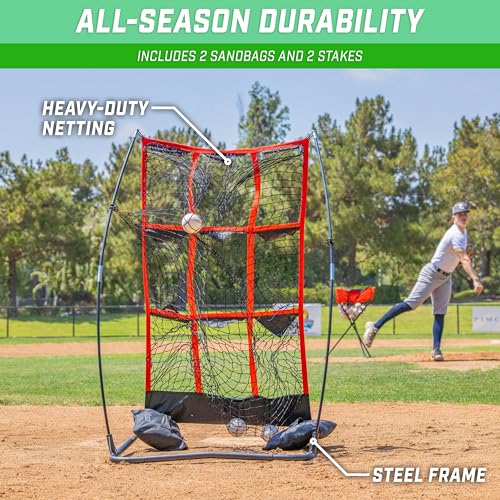 GoSports Red Baseball & Softball Strike Zone Pitching Net - Portable Practice Target