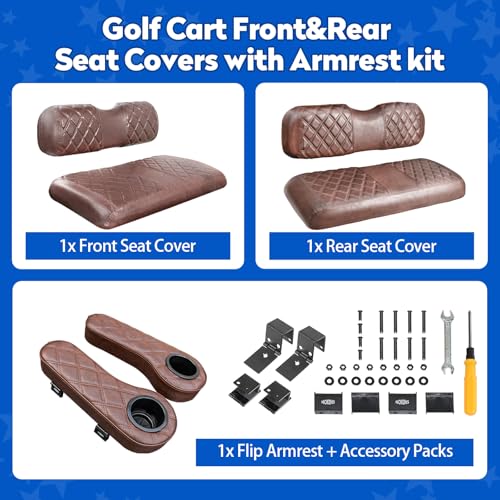 NOKINS EZGO TXT 1994-2013 & RXV Golf Cart Seat & Armrest Covers Brown