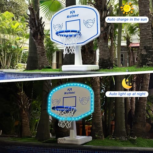 Bright White LED Pool Basketball Hoop with Solar Lights, Oversized 34x34x42.2 Inches, Includes 2 Balls & Pump