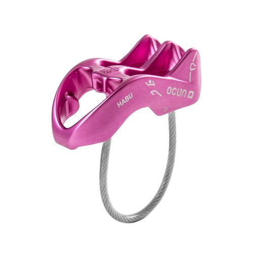 Ocun HABU Belaying and Rappelling Device | ATC V-Grooved Belay and Rappel Device for Rock Climbing | Assisted Braking Rappelling Descender, Pink