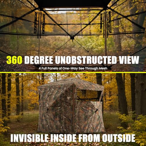HUNTSEN 360° See-Through Portable Hunting Blind for 2-3 People - Lightweight, Dual Door, Floor Mat Included