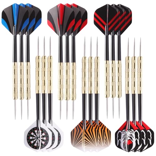 18 Pcs Steel Tip Darts Set - 14g Metal Tips, 6 Flight Patterns, 6.0in Barrels & Shafts