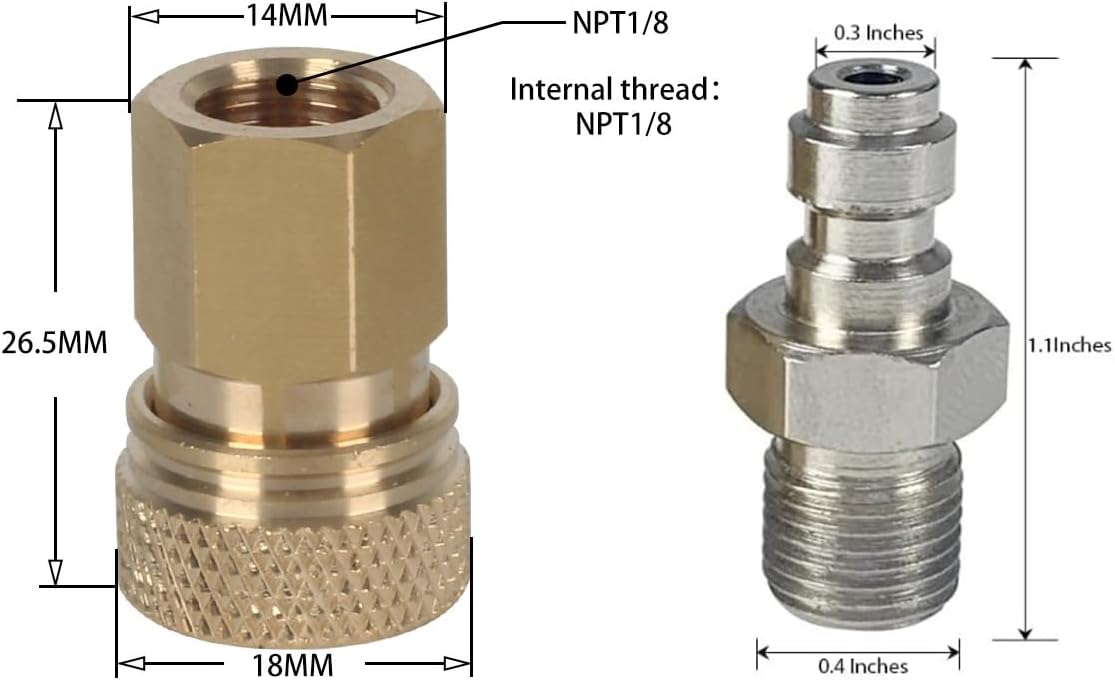 Skiennix 8mm Quick Disconnect to 1/8 NPT Adapter Set - High Pressure Air Compressor Connector