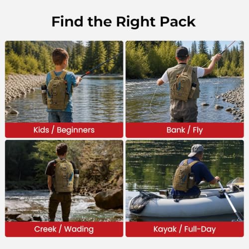 Piscifun Fishing Backpack with Rod Holders, Lightweight Sling Bag Khaki - Standard / Urban