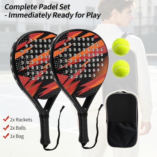 Carbon Fiber Padel Racket Set of 2 - Lightweight, Beginner Friendly