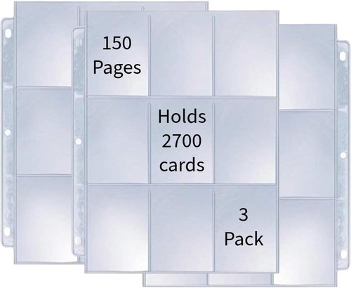 All Star Products 3-Pack Sports Trading Card Sleeves - 9 Pocket Pages for Baseball, Basketball & Football | Archival Quality Protection Sheets