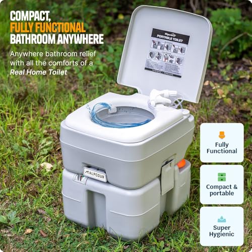 Alpcour 5.8 Gallon Portable Toilet with Pump Flush for Camping & RV