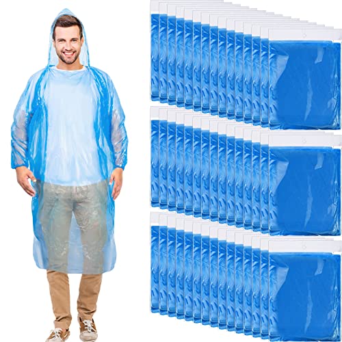 Blue Rain Ponchos Bulk 100 Pack Disposable with Hood for Adults