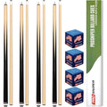 Black Pool Cue Set of 4 - 58 Inch Canadian Ashwood Billiard Cues with Low-Deflection Shaft & Extra Chalks