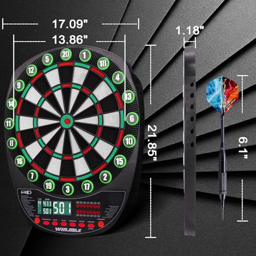 WIN.MAX Green Electronic Dart Board with Automatic Scoring & 12 Soft Tip Darts