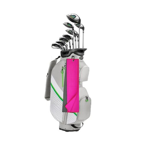 Glamrce 2 Pack Tri-fold Golf Towel Set, Microfiber Fabric Waffle Pattern Towels, Outdoor Sports Towels Heavy Duty Carabiner Clip (Pink x2)