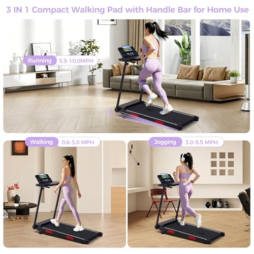 Compact Walking Pad Treadmill with Handle Bar & Incline for Home Exercise