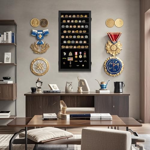 Oversized Military Challenge Coin Display Case for Badges Ribbons Black - Rectangular