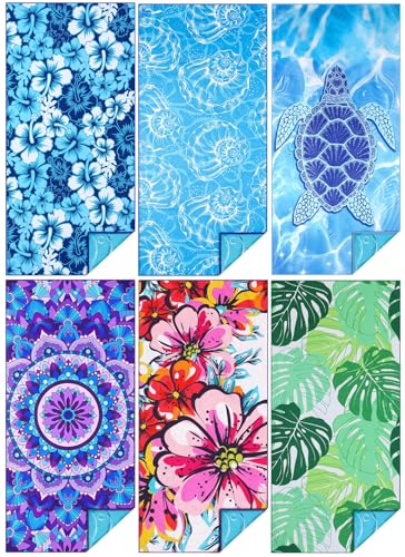 TwoYek 6 Pack Extra Large Microfiber Beach Towels 71x32 Inches - Quick Dry, Sand Free Travel & Pool Towels