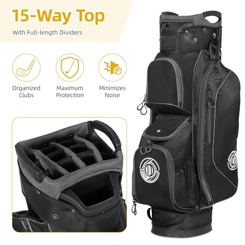Shopsource Lightweight Golf Cart Bag with 15-Way Organizer & Putter Well - Grey & Black