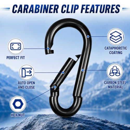 Heavy Duty Black Carabiner Clips 40PCS - 2.36IN Spring Snap Hooks M6 Variation