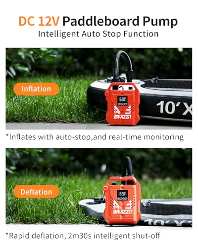BAVIZZN Orange Electric SUP Paddle Board Pump - Portable Inflatable Pump with 8 Nozzles