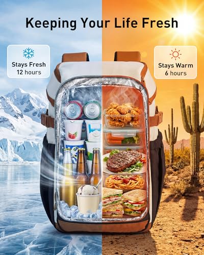 Insulated Double Deck Lunch Cooler Backpack - Black, 30 Can Capacity