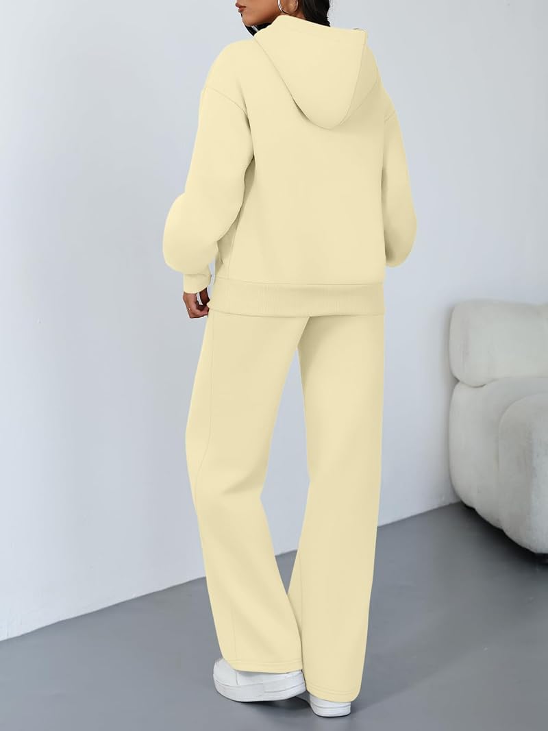 Oversized Hoodie & Wide Leg Pants 2-Piece Lounge Set - Lightyellow Medium