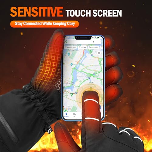 Rechargeable Heated Gloves for Men Women Black Large Waterproof Outdoor Winter