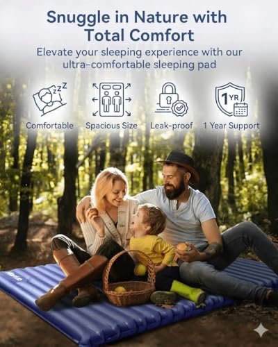 Hikenture Double Inflatable Camping Mattress Navy Pumpsack 79x55in - Ultralight 4" Thick Sleeping Pad for 2 Persons