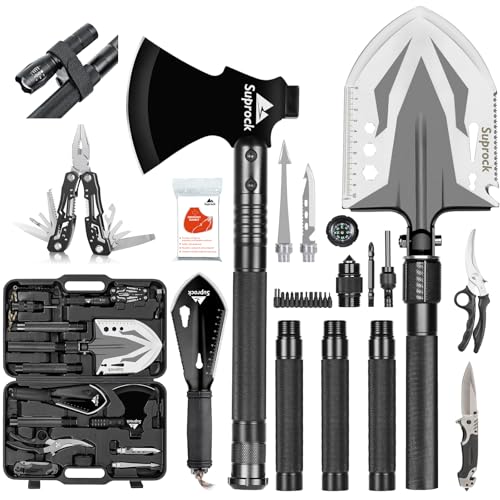 Suprock Black 06 Survival Shovel & Tactical Axe Combo - 30-in-1 Emergency Multi-Tool for Camping & Hiking