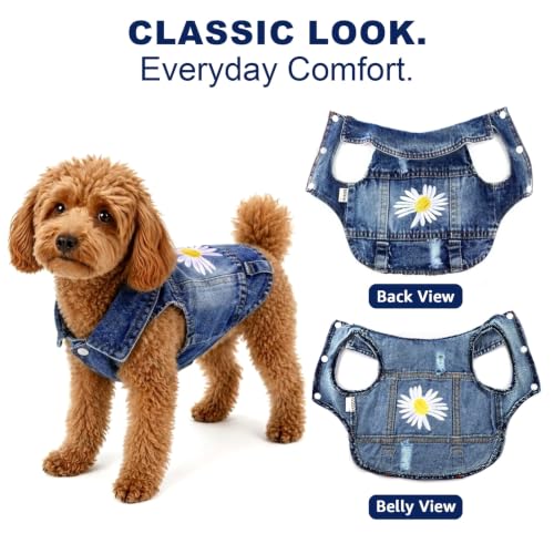 Dog Denim Jacket with Daisy Embroidery for Small Dogs - Small, Daisy Bloom