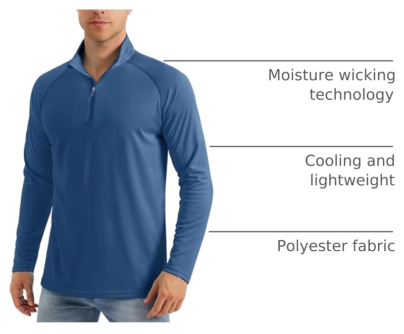 Magcomsen Men’s Long Sleeve Sun Shirt UPF 50+ 1/4 Zip - Blue Grey XL