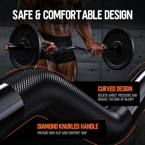 Olympic EZ Curl Barbell Bar 47-Inch Black Chrome for 2-Inch Plates with Collars