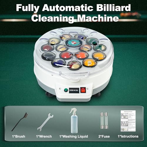 HEIOOM White Pool Ball Cleaner & Polishing Machine for 16 Billiard & Snooker Balls