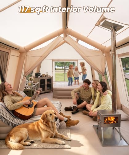 Inflatable Tent with Awning 116 sq ft - Easy Setup All-Weather Camping Shelter