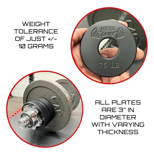 Micro Gainz 1-Inch Center Hole Fractional Weight Plate Set - Black, 8 Pieces