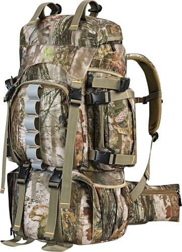 Wild Cedar 60L Hunting Backpack for Men - Camo Waterproof Rain Cover Included