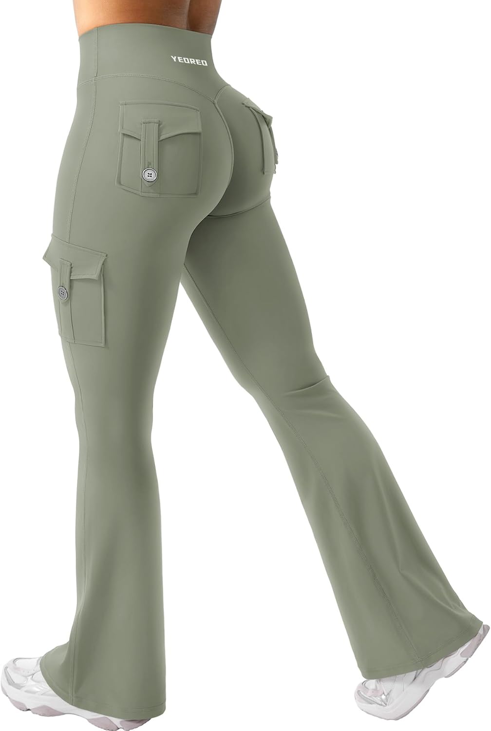 YEOREO CoreFlex Women's High-Waisted Flare Leggings - Hidden Pockets & No Front Seam | Cargo Gym Yoga