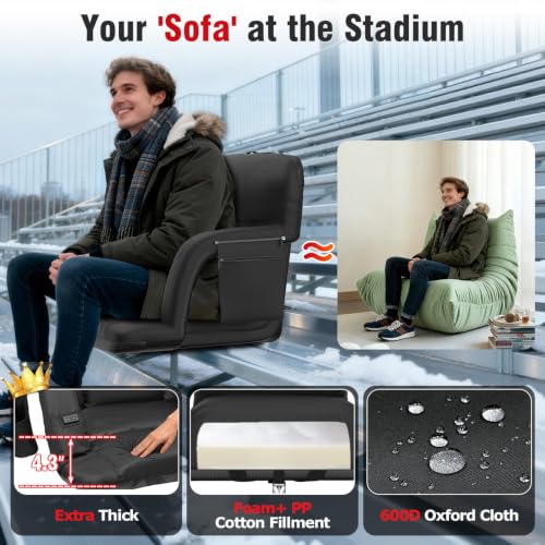 Suteck Heated Stadium Seat with Back Support, 25" Wide, Black, 1 Pack