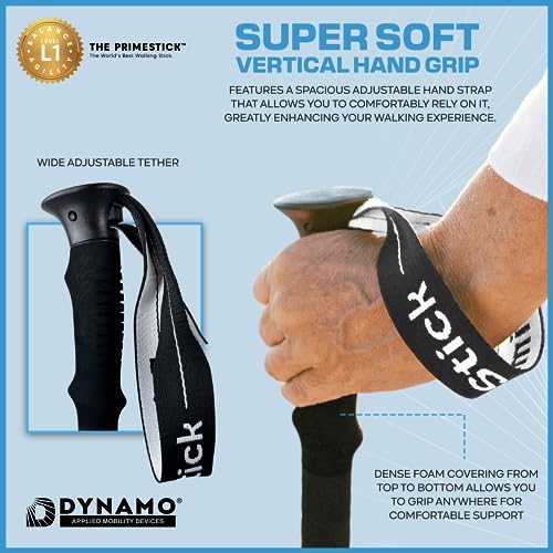 Dynamo Prime Adjustable Walking Cane for Seniors - Space Black Lightweight Support