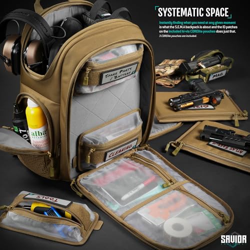 Savior Equipment SEMA Compact Tactical Range Pistol Backpack - Flat Dark Earth, 18x14x10 inches