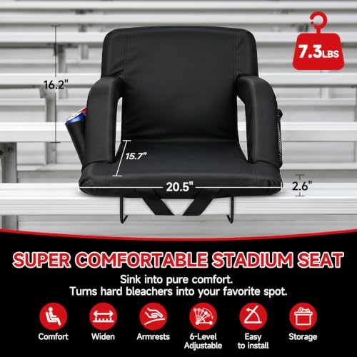 JFIQOWR Stadium Bleacher Seats with Back Support & Recline, 2 Pack