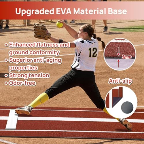 Wemily Softball Pitching Mat 10'x3' with Regulation Mound - Clay Variation