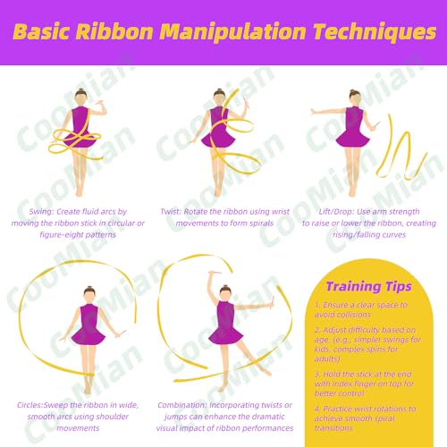 2 Meters 12 Pack Glitter Gold Twirling Dance Ribbons for Gymnastics & Artistic Dance