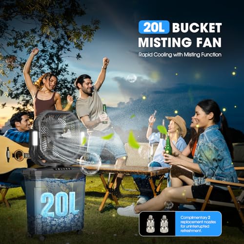Ausic 5 Gallon Portable Misting Fan Black with Caster, 12-Inch Oscillating Outdoor Fan with Remote & LED Light