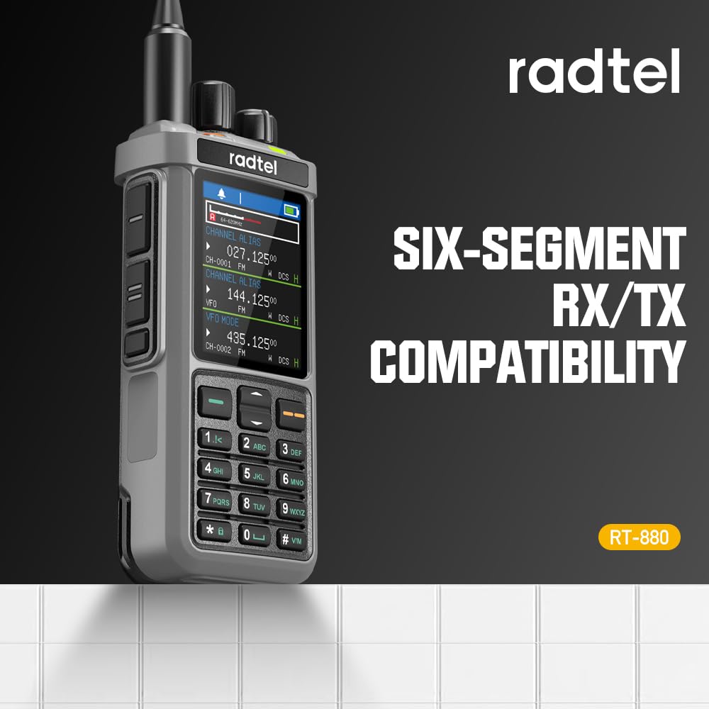 Radtel RT-880G GPS APRS Ham Radio 10W Walkie Talkie Portable CB Radio 1024 Channels HF SSB Rx with Cross-Band Repeater, 2.4 Inch Color Display, 2400mAh Rechargeable Battery,