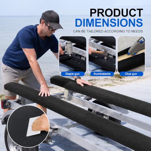 Black 16in x 50ft Boat Trailer Bunk Carpet - Marine Grade Padding