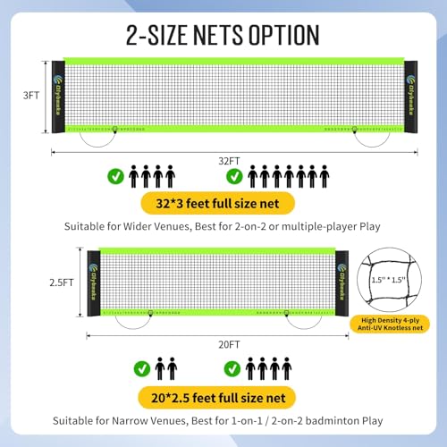 Black Portable Volleyball & Badminton Combo Net Set with 20ft & 32ft Nets