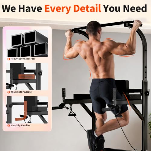 Carbon Pull Up Bar Power Tower Dip Station Home Gym Equipment - Adjustable & Space-Saving